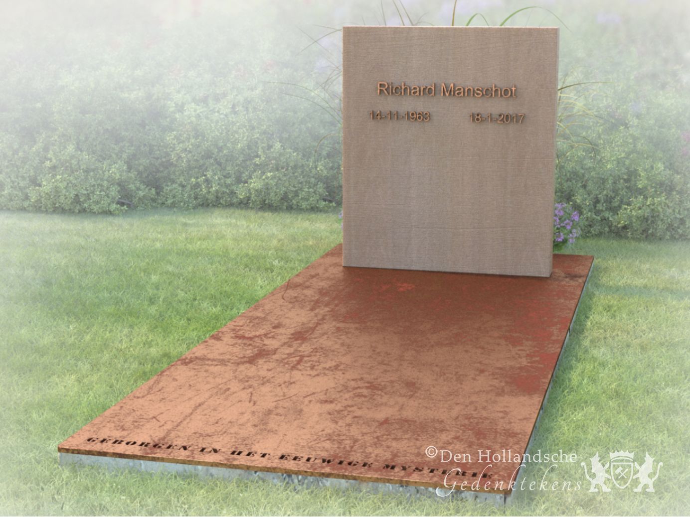 Grafsteen Teakhout Met Cortenstaal Den Hollandsche Gedenktekens