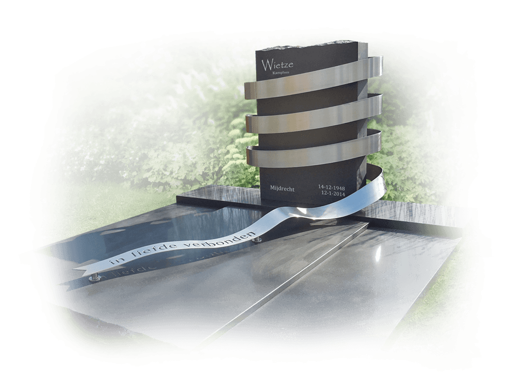 rvs grafmonumenten band van rvs rond natuursteen lettersteen