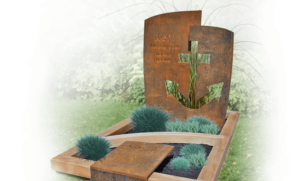 houten grafmonumenten cortenstaal anker