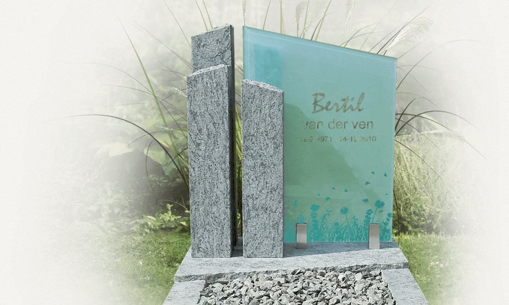 exclusief grafmonument natuursteen grafsteen zuilen met glazen letterplaat