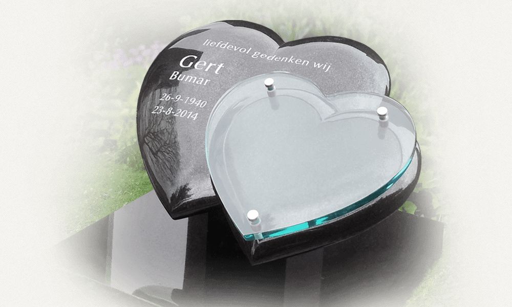 hart grafsteen 3d gepolijst natuursteen glas