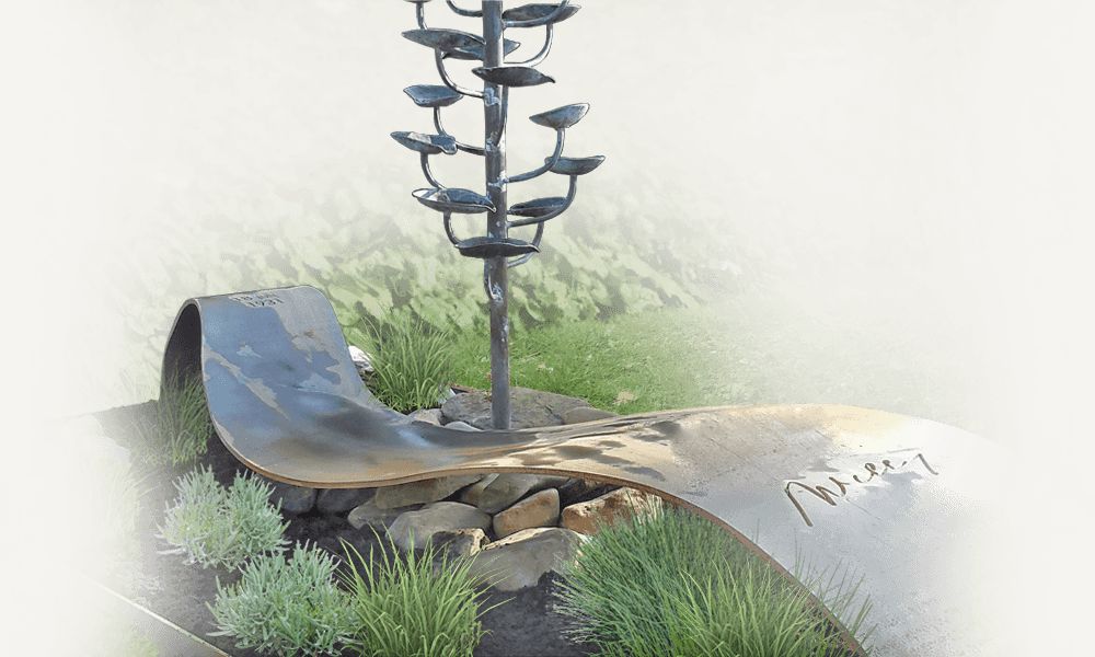 exclusief grafmonument bronzen waterboom op grafsteen cortenstaal