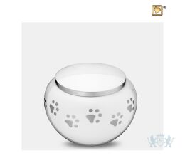 Classic Round Small Pet Urn White and Bru Pewter