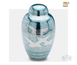 DomeTop Flying Dove Adult Urn Green and Pol Silver