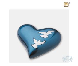 Flying Doves Heart Keepsake Urn Blue and Bru Pewter