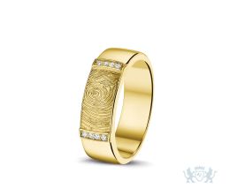 Geel gouden ring met vingerafdruk en diamanten