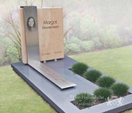 Grafmonument met houtlook natuursteen en RVS