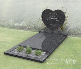 Grafsteen hartvorm met dekplaat en bloemstrook