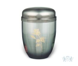 Grijs zwarte aluminium urn met roos