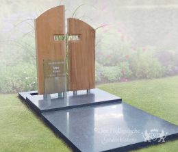 Houten kruis op grafmonument 