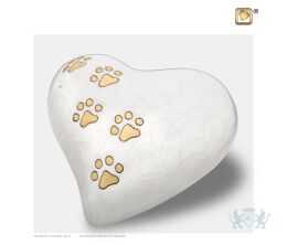 Large Heart Pet Urn Pearl White and Bru Gold