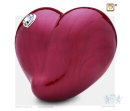 LoveHeart Adult Urn Pearl Red and Pol Silver w/Swarovski® 