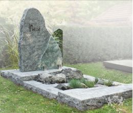 Natuurlijk grafmonument met glas en natuursteen