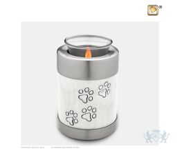 Pet Tealight Urn Pearl White and Bru Pewter