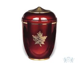 Rode aluminium urn met herfstblad