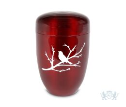 Rode aluminium urn met herfsttak