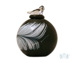 Ronde glazen urn met vogel