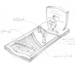 Schetsontwerp grafsteen met hart en lantaarn