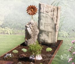 Versteend hout en cortenstalen grafmonument