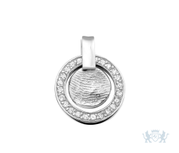 Vingerafdruk gegoten in zilver en afgewerkt met zirkonia rand