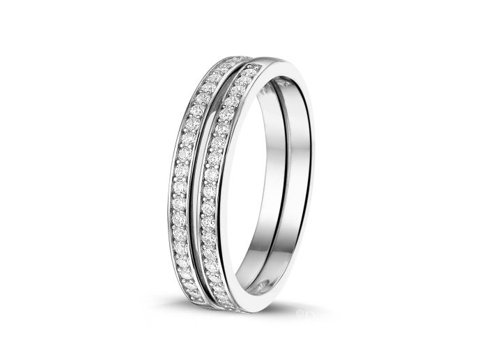 Aanschuifring witgoud met diamantjes foto 1