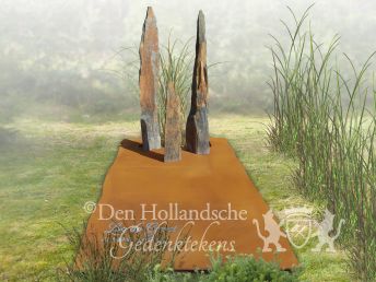 Cortenstaal grafmonument met natuurlijke zuilen