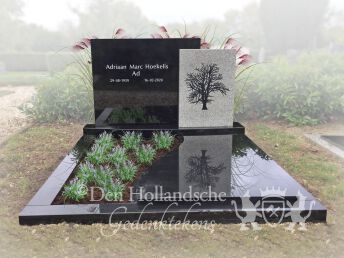 Dubbel grafmonument met boom