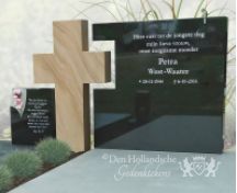 Dubbel grafmonument van natuursteen met kruis foto 2