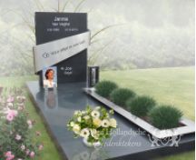 Eigentijds grafmonument van natuursteen en rvs foto 1