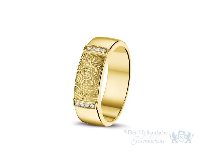 Geel gouden ring met vingerafdruk en diamanten foto 1