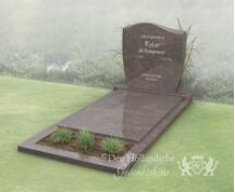 Golfkop grafsteen met dekplaat en bloemstrook foto 6