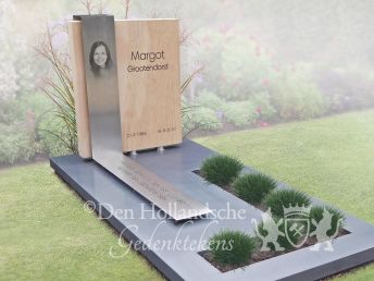 Grafmonument met houtlook natuursteen en RVS