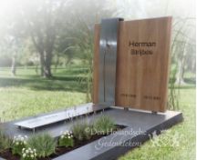 Grafmonument met teakhout en RVS foto 1