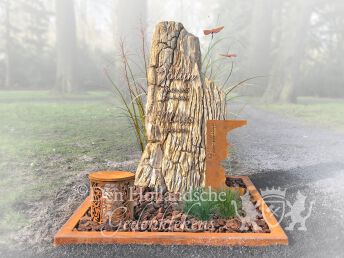 Grafmonument versteend hout cortenstaal