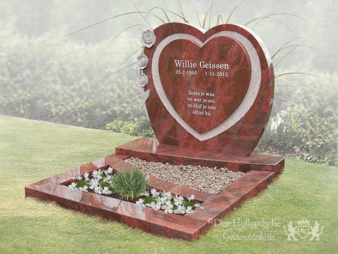 Gedenksteen met hart en rozen  foto 1