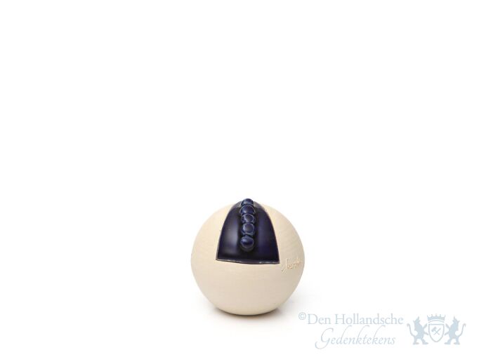 Keramische beige bolvormige urn met donkerblauw element | 0.1L foto 1
