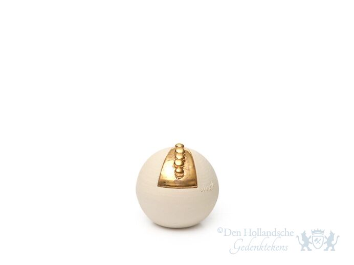 Keramische beige bolvormige urn met goudkleurige element | 0.1L foto 1