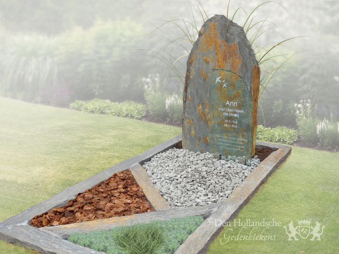 Leistenen grafmonument met roestbruine tinten foto 1