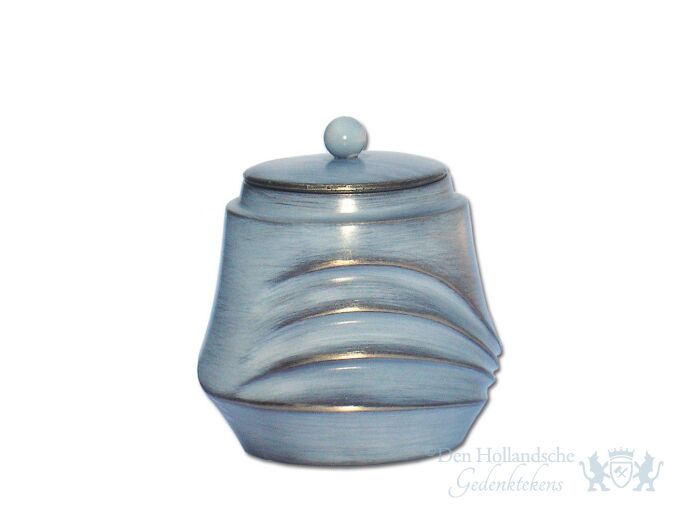 Blauwe mini urn van brons met decoratie foto 1
