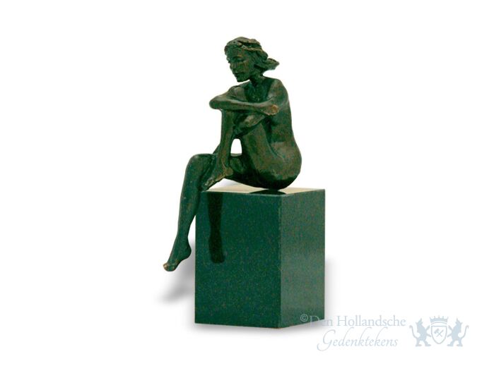 Bronze mini urn vrouw groen foto 1