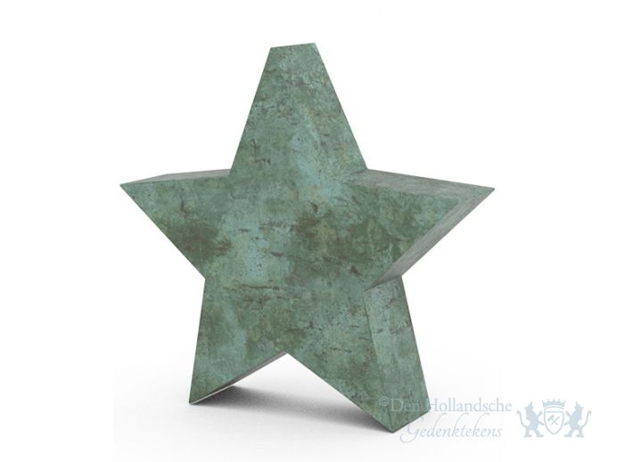 Groen gepatineerde bronzen urn stervorm foto 1