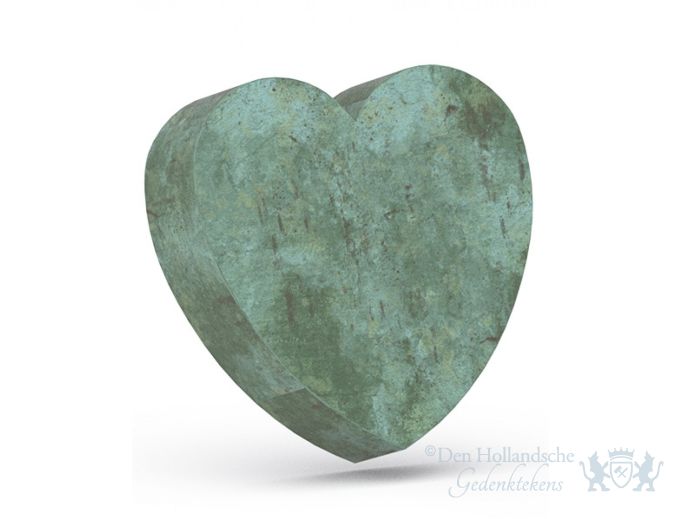 Groen gepatineerde urn hartvorm foto 1
