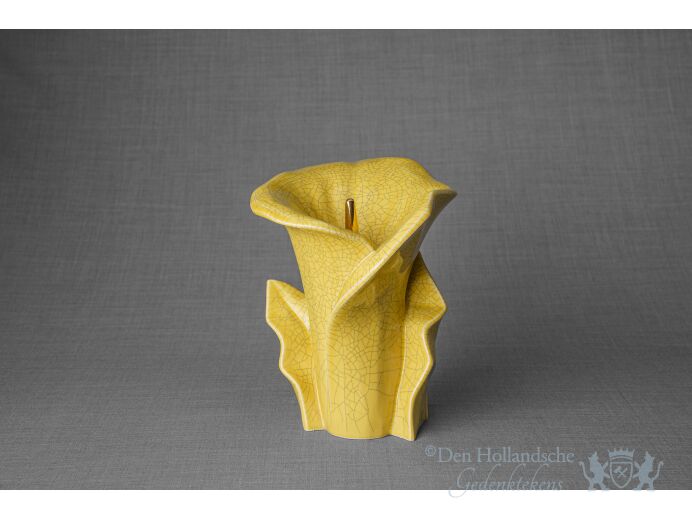 Keramische Calla bloem urn craquelle geel foto 1