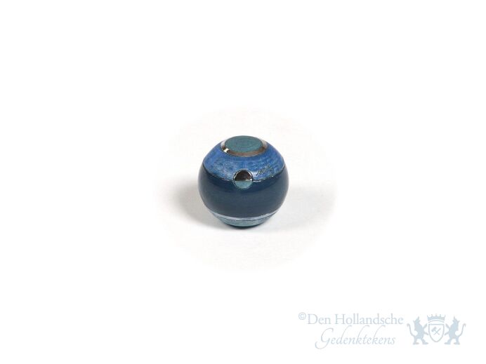 Keramische mini urn blauw/aqua bol met decoratie 0.25L foto 1