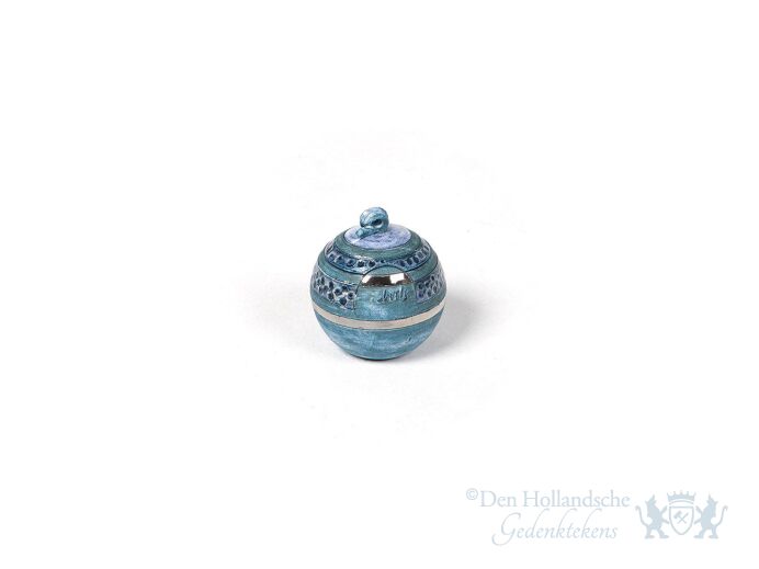 Keramische mini urn blauw bol met decoratie 0.1L foto 1