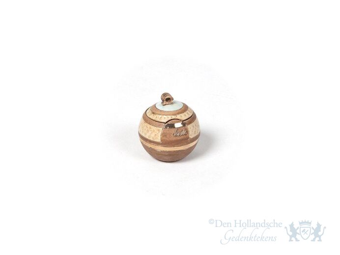 Keramische mini urn bruin bol met decoratie 0.1L foto 1