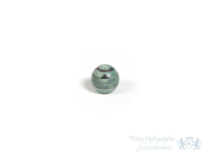 Keramische mini urn groen bol met decoratie 0.1L foto 1