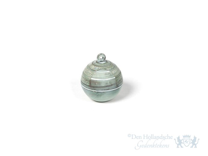 Keramische mini urn zeeblauw bol met decoratie 0.1L foto 1
