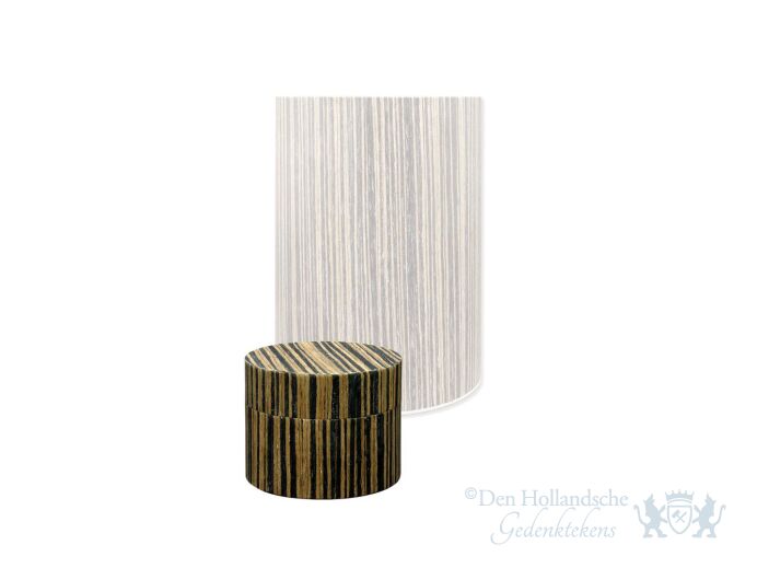 Mini urn van hout cilinder bruin en zwart gestreept foto 1