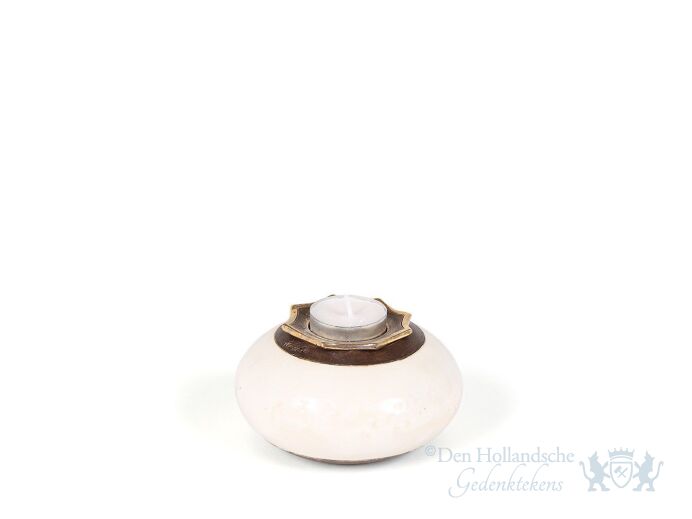 Ovale dierenurn van keramiek met kaarsenhouder beige/wit foto 1